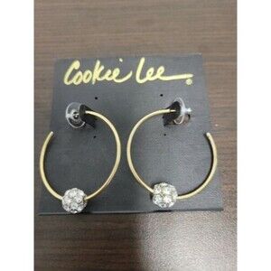 New Genuine Crystal Ball Hoop Earrings Gold Tone Cookie Lee 1.5 Inch Pierced $26